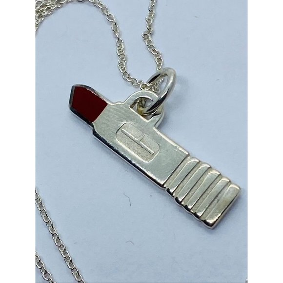Sterling Silver Tiffany & Co. Clinique Lipstick Pendant Plus 18" Chain w Logo